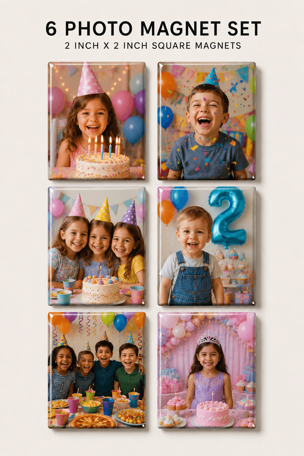 6 Custom Photo Magnet Set- 2"x2"